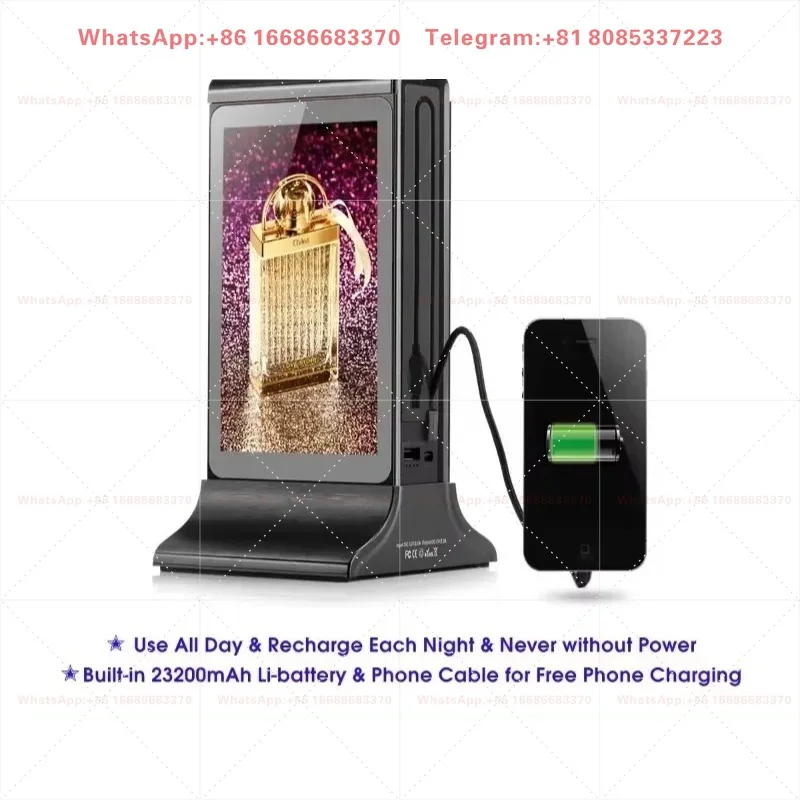 FYD-835SD Dual 7 Inch Touch Screen Wifi Portable Table Advertising wireless mobile phone Charging 20000mah Power Bank station