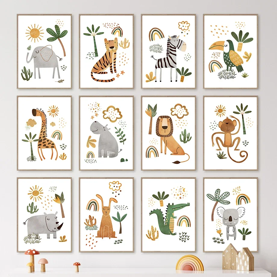 Giraffe Elephant Tiger Zebra Toucan Jungle Animals Wall Art Canvas Painting Nursery Posters And Prints Pictures Kids Room Decor
