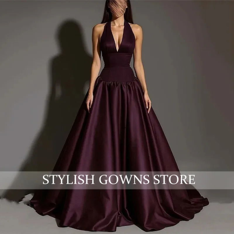 

Burgundy Halter Prom Dresses A Line Party Dresses Women Maxi Prom Gowns Customized 2026
