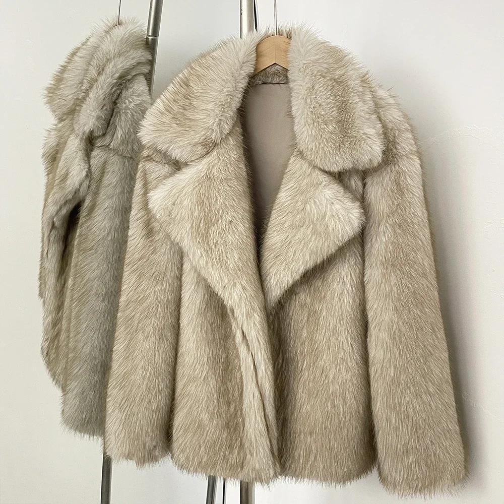 

OFTBUY Faux Fur Jacket for Women Loose Fluffy Winter Fur Coat Eco-friendly Long Sleeve Female Thick Lady High Street Outerwear