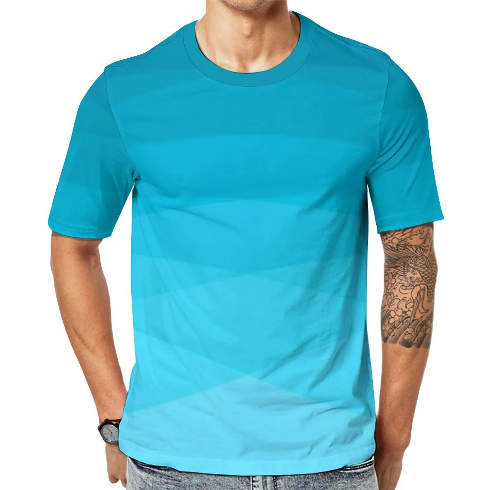 Ombre Print T Shirt For Men Gradient Blue Polygonal Design O Neck T-Shirts Summer Trendy Clothes Short Sleeve Oversize Tee Shirt