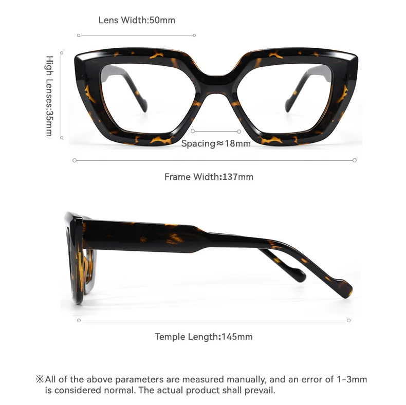 Trendy Square Eyeglass Frame Wide Temple Premium Acetate Retro Street‑Style RX‑able Spectacles for Myopia Presbyopia Progressive