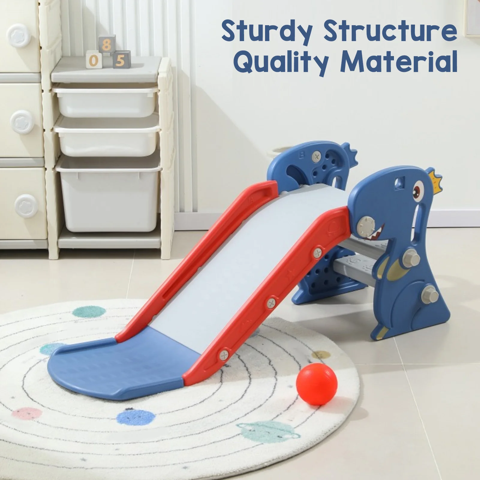 Indoor Slide Blue  Construction Multipurpose Folding Slide with Basketball Hoop Climber for 0 To 3 Years Old for Backyard