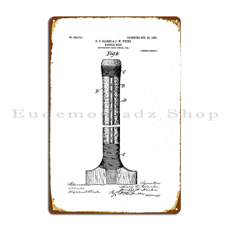 Placa metálica con diseño de bate de críquet, patentada en 1906, decoración de pared de cine, diseño vintage, cartel de hojalata