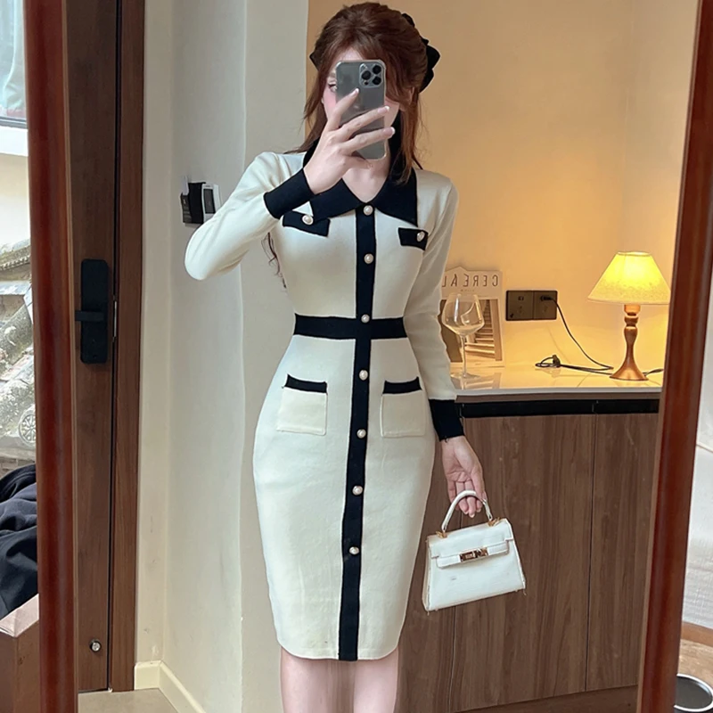 Knitted Sweater Dress Women Autumn Winter 2024 New Slim Fit Bodycon Dress Party Club