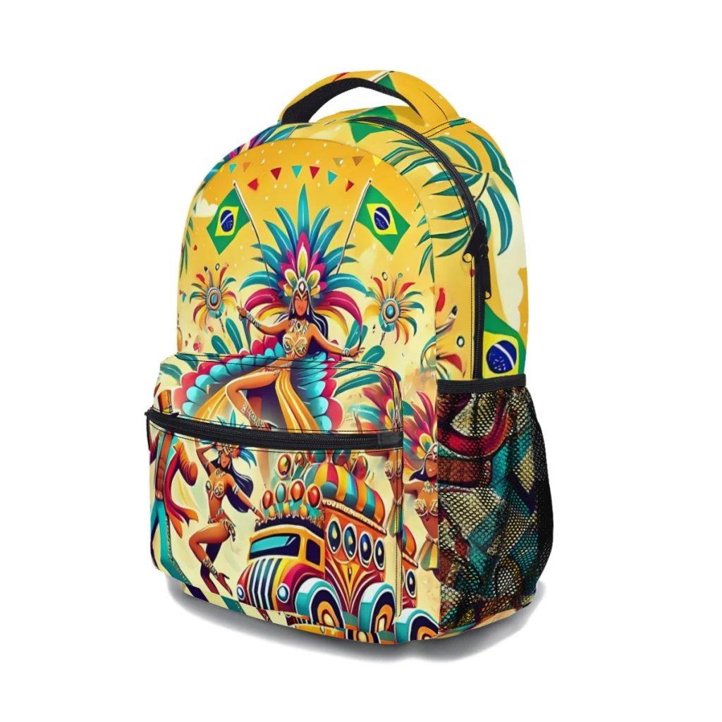 Brazilian Carnival Celebration Vibrant Festival Illustration Lightweight Casual Children's Youth Backpack Schoolbag  17inch