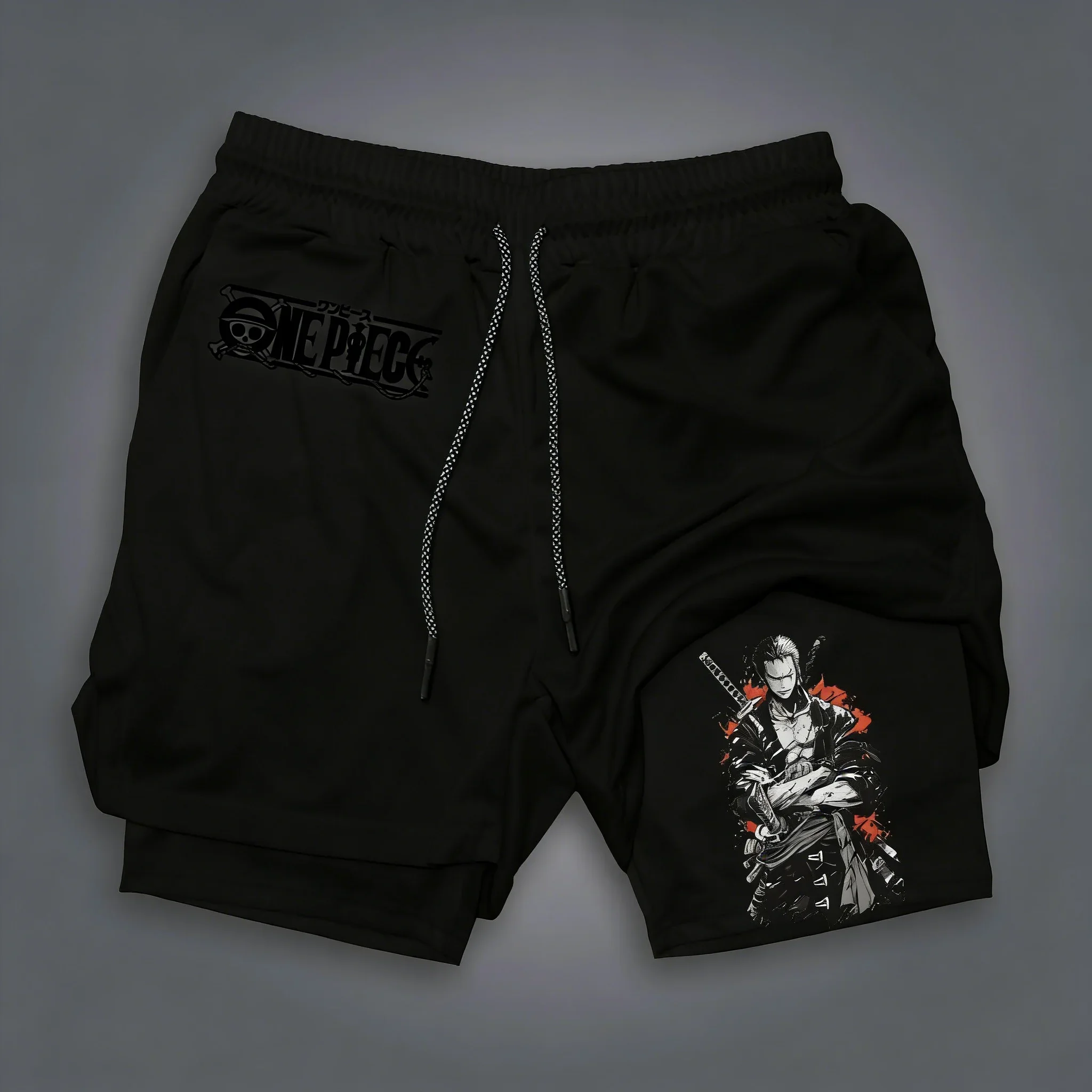 

ONE PIECE Unisex Summer Sports Shorts Anime Creative Print Football Running Speed Dry Breathable 2-in-1 Double-layer Shorts