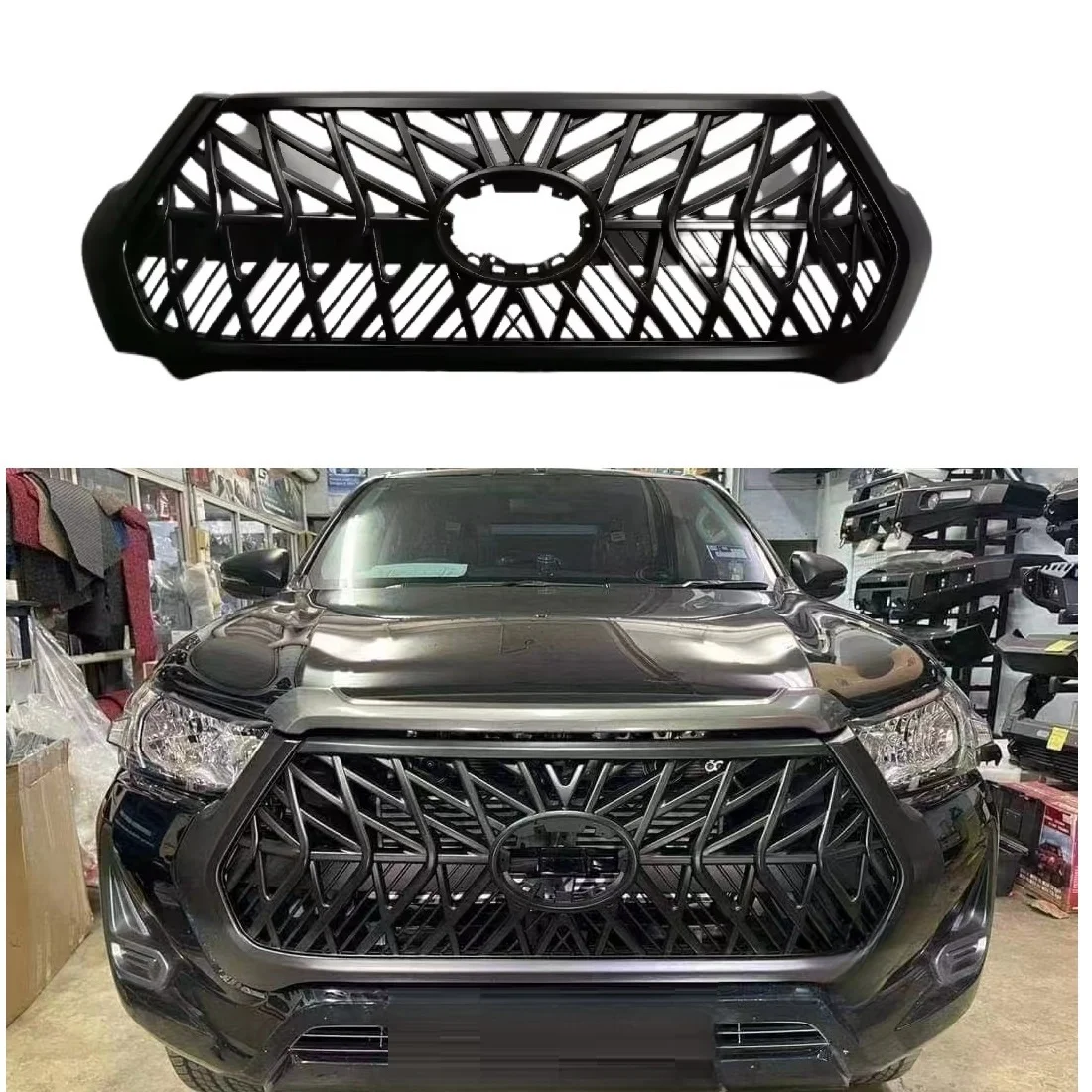 

Front Racing Grills Fit for Toyota Hilux Revo 2021-2024 Abs Grille Grill Auto Accessories