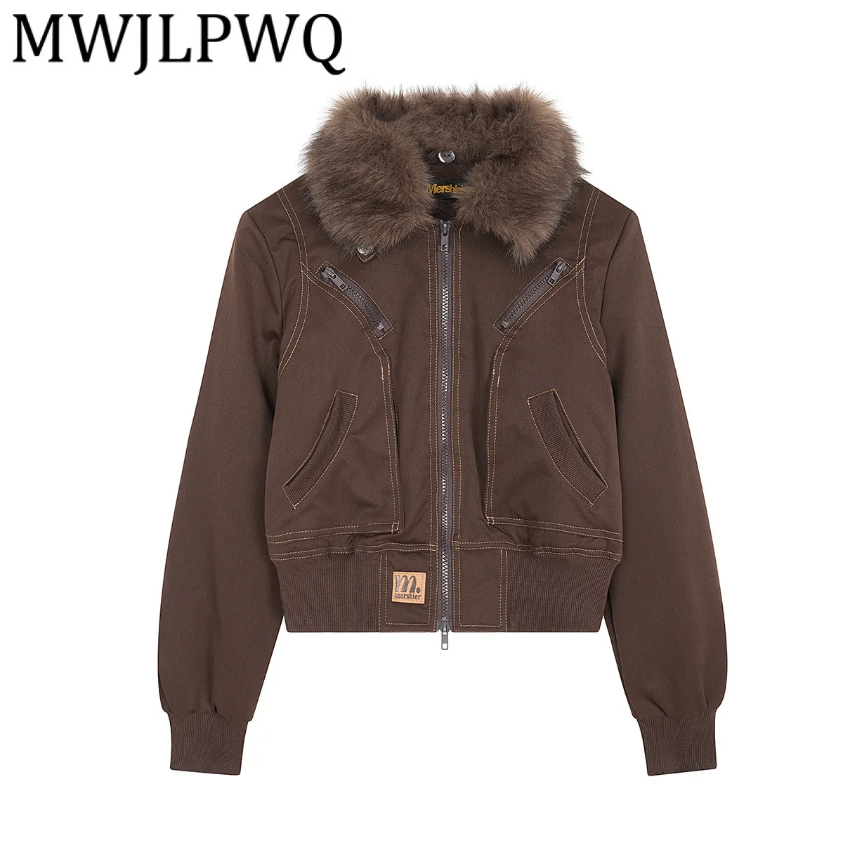 

MWJLPWQ Men's 2025 New Winter Fur Collar Padded Jacket High Street Short Zipper Tops Slim Fit American Style Cotton Coat 21737