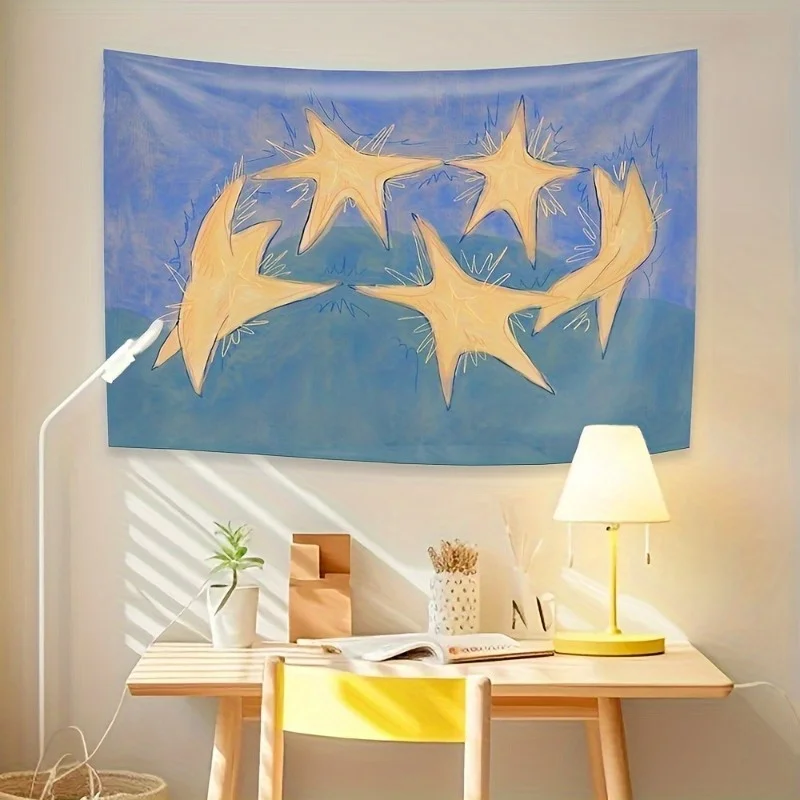 

5 Stars Tapestry, Abstract Blue Yellow Wall Hanging, Modern Art Decor, Minimalist Bedroom Living Room Aesthetic