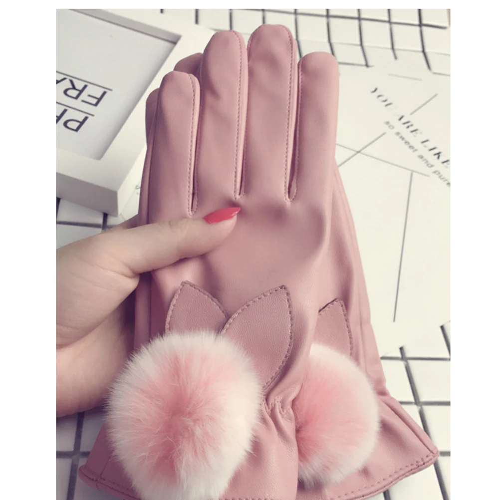 

Warm Fleece Gloves with Thicken Liner for Women Pink Winter Sports Keep Warm Breathable Elastic Outdoor Anti UV Lovely