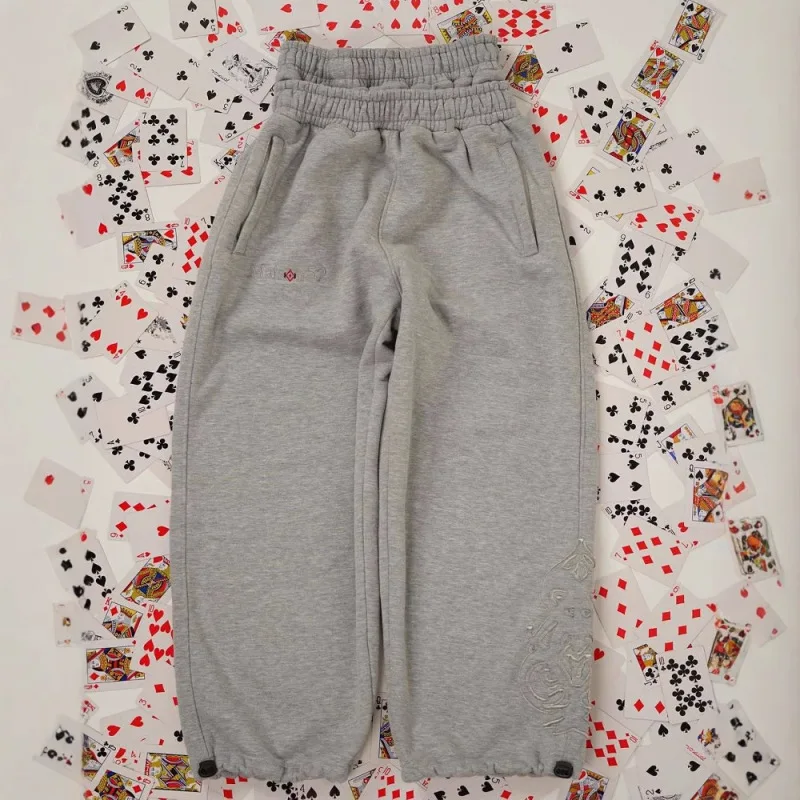 American-style poker series heart pattern loose-fit long cargo pants for streetwear, hip-hop punk straight-leg pants