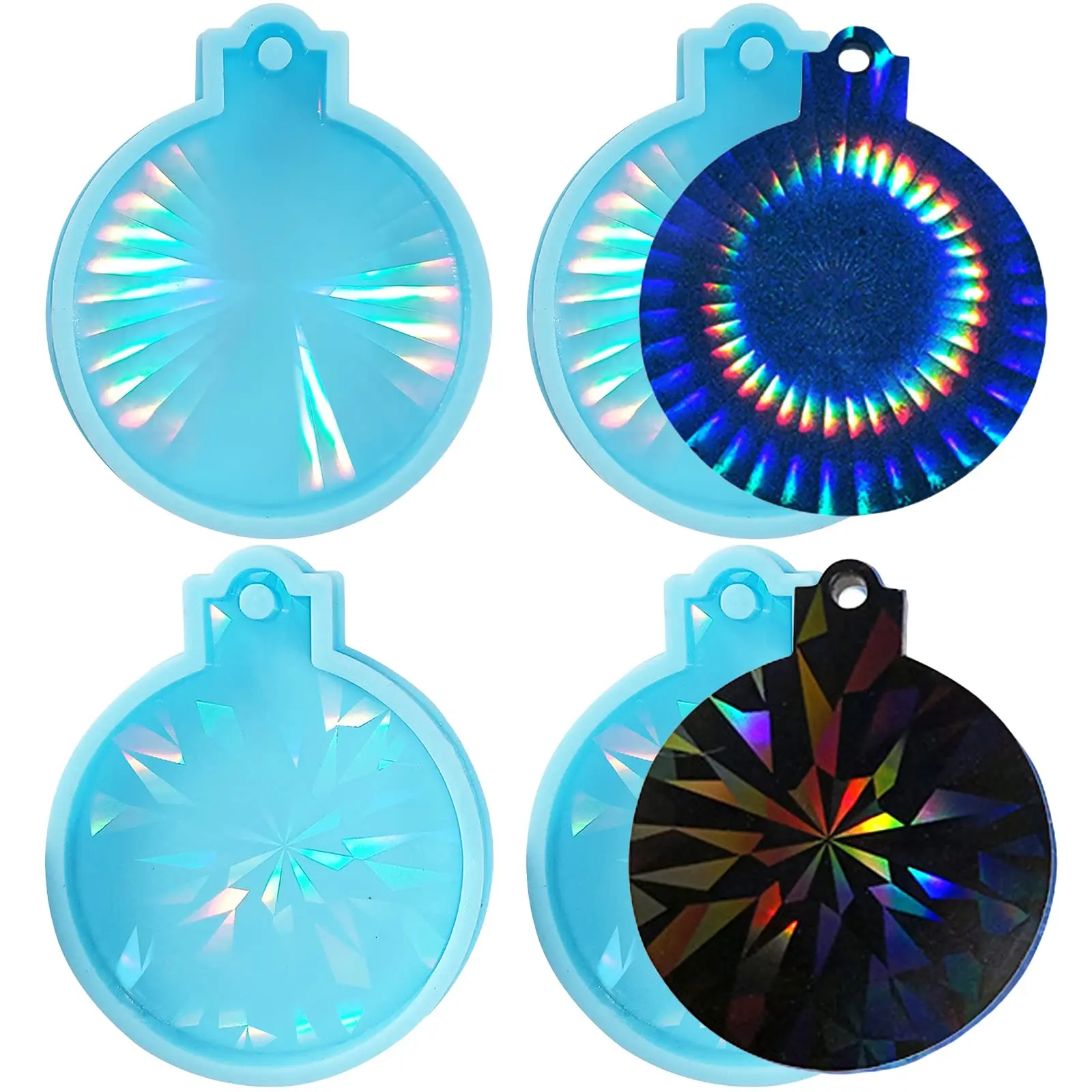 Holographic Christmas Resin Molds Silicone DIY Christmas Ornament Pendant Resin Casting Mold Keychain Coaster Epoxy Resin Mould