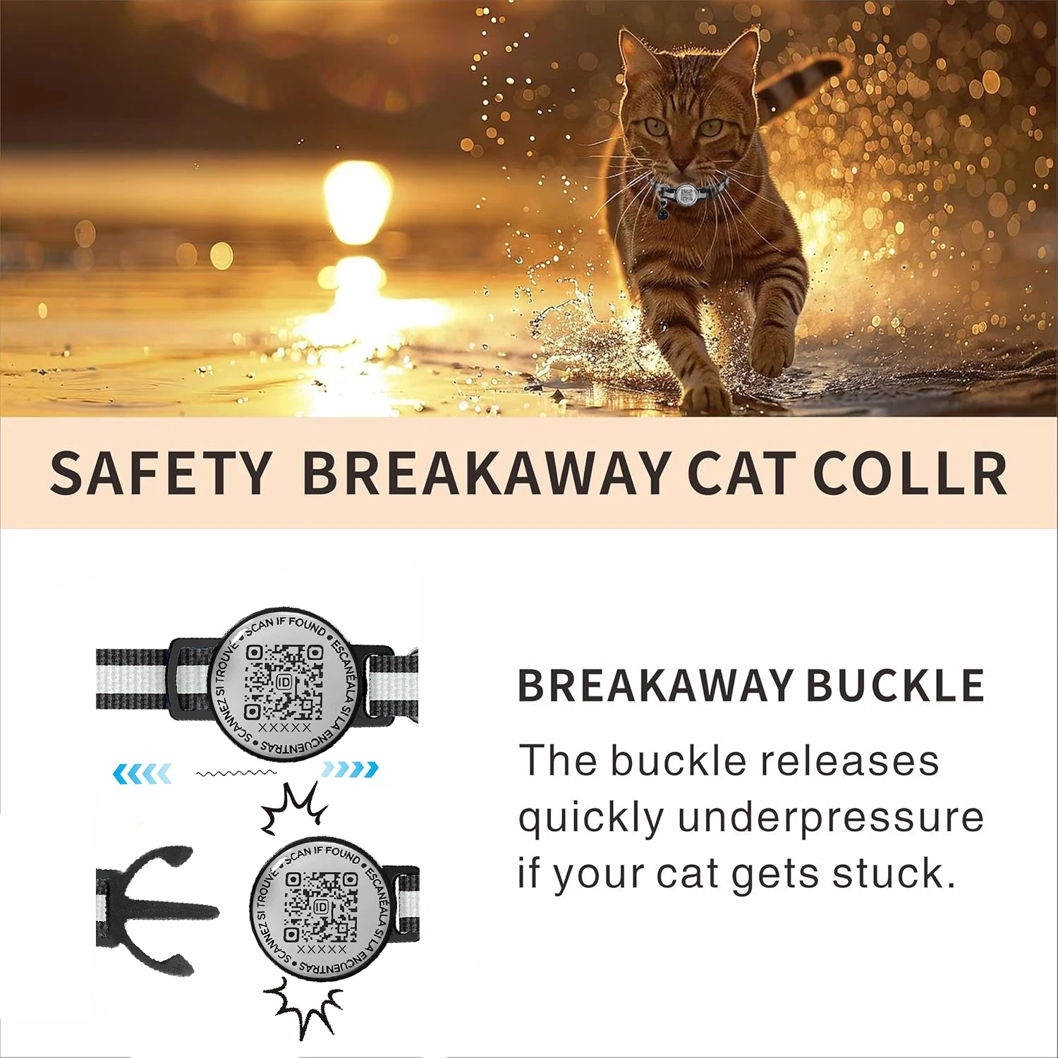 2Pack Reflective Cat Collar with Pet ID Tag,Breakaway Cats Collars with QR Code Name Tag,Instant Pet Location Alert Email