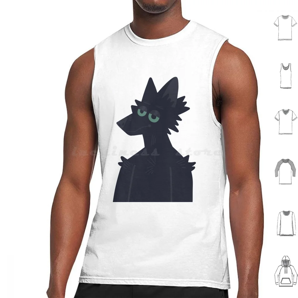 Unimpressed Wolf Tank Tops Vest Sleeveless Black Grey Wolf Cute Animals Dog Furry Pets Green Eyes Funny Cartoon Werewolf