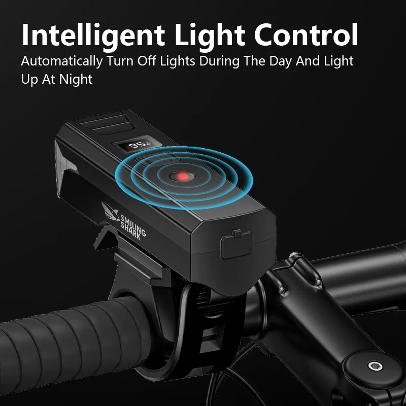 Bike Front Light USB-C Rechargeable for Night Riding, 1500mAh 4-8H Runtime, 4 Modes IPX4 Waterproof Cycling Light, High Brightness Beam with Battery Display,  Auto Sensor for MTB/Road/Mountain Bikes‌