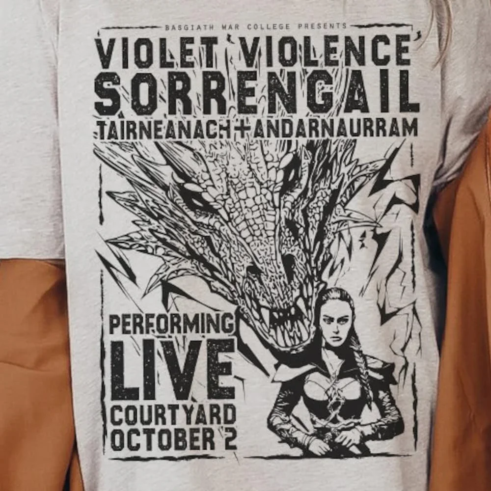 Violet 'Violence' Sorrengail T Shirt Officially Licensed Fourth Wing Xaden Riorson The Empyrean Series Concert Band