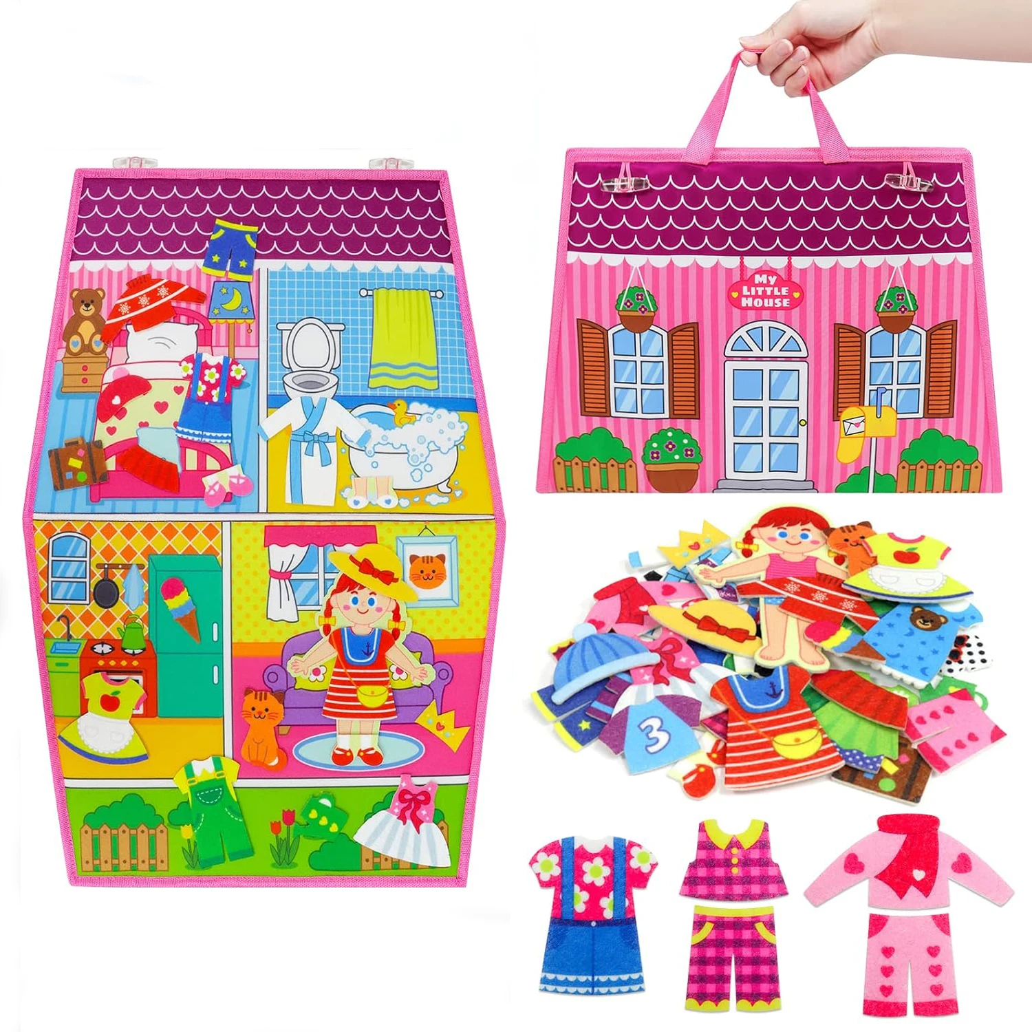 Toddler Dress Up House Busy Board Felt Story Books Fine Motor Skills Preschool Montessori Early Learning Sensory Toy For Girls