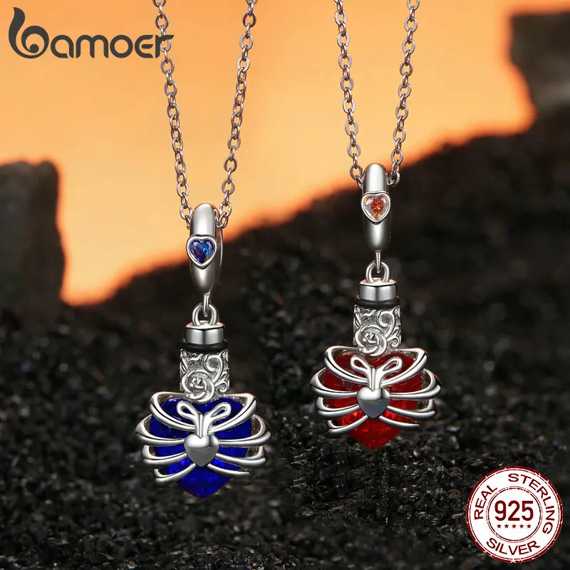 

Bamoer Original 925 Sterling Silver Blue Heart Pendan Red Opened Skull Pendant mysterious For Women Party Gift Fine Jewelry DIY