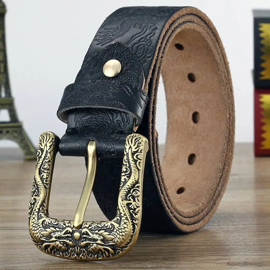 New Genuine Leather Belts for Men Pin Buckle Fancy Vintage Jeans Pin Buckle Belts Male Waistband