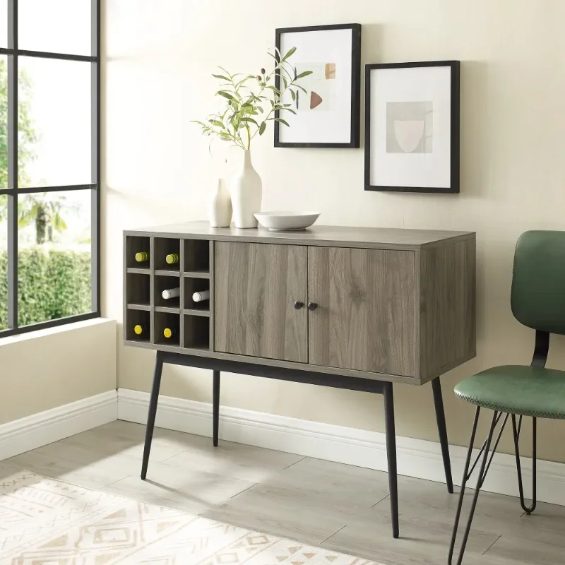 

Lisle Slate Grey Modern Bar Cabinet with Wine Bottle Storage