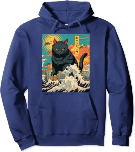 Polarshe Funny Cat Lover Catzilla, Cat Owner Cat Water Angry Unisex Hooded Sweatshirt