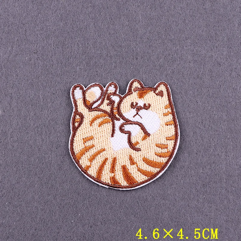 Embroidery Patch Cute Cat Patch Iron On Patches On Clothes Stripes Cartoon Patches For Clothing DIY Hook Loop Badges On BackPack