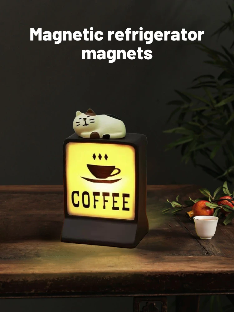 Coffee Refrigerator Magnets with Lamp Coffee Shop Magnetic Fridge Stickers Creative Convenience Store Light Signs Home Decor