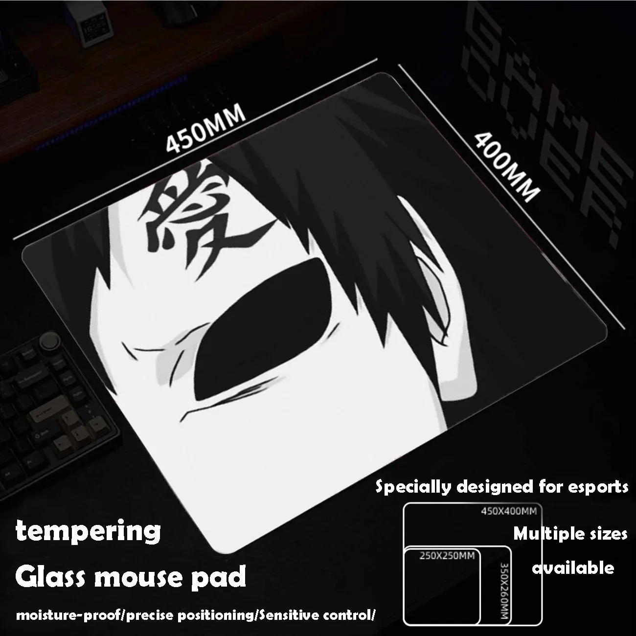 Black Love Glass Mousepad Sora Game Mouse Pad Customized Pattern Tempered Smooth Gaming Desk Mat Fps Esports Office Gaming