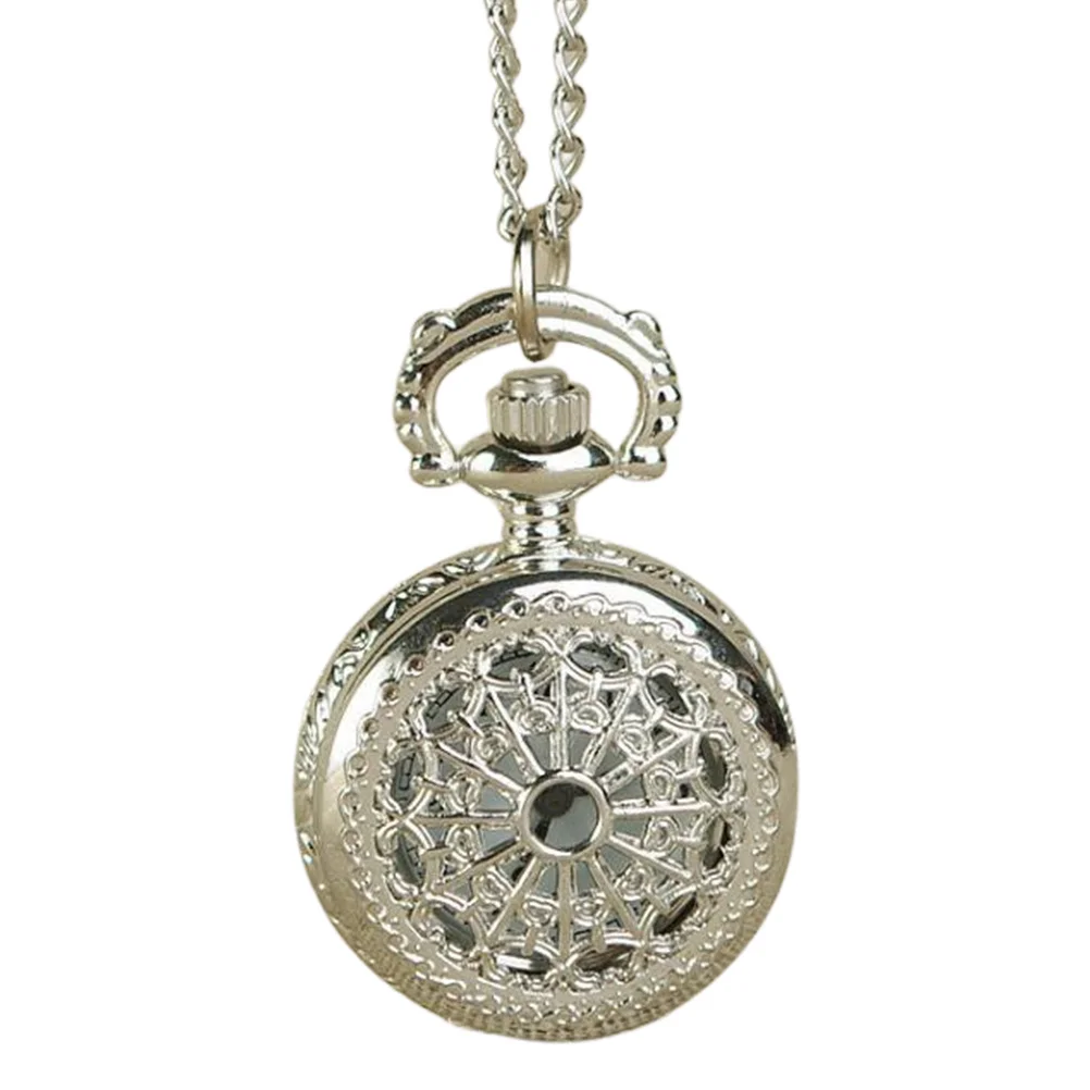 1Pcs Hollow Retro Silver Pocket Watch Quartz Chain Decoration Elegant Vintage Watch Classic Retro Style Time Display