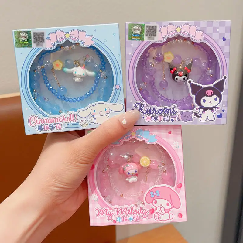 Sanrio Kuromi браслет детский браслет из хрустальных бусин Mymelody Kawaii мультфильм ручной работы для девочек подарок на день рождения для маленьких девочек