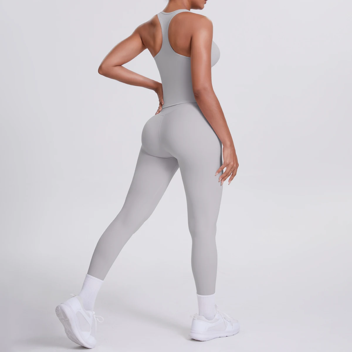 Hamidou 2-teiliges Damen-Yoga-Set, schnell trocknende, hüftformende Fitnesshose, Yoga-Leggings, einfarbig, Gym, schöner Rücken, I-förmige Weste – Detail 37
