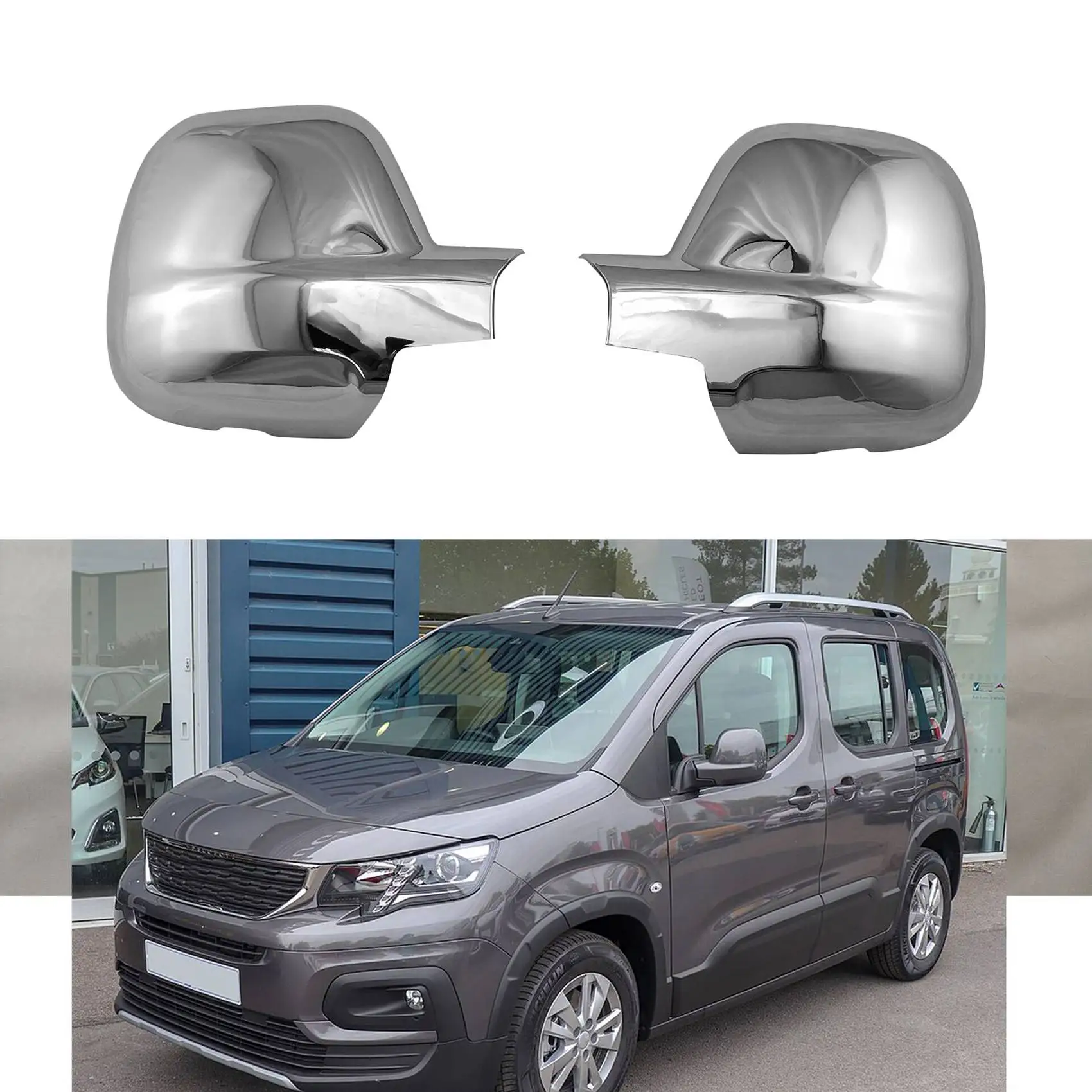 ABS Chrome Car Side Door Rear View Mirror Cover for Citroen Berlingo III/Rifter / Combo E/Peugeot Partner II