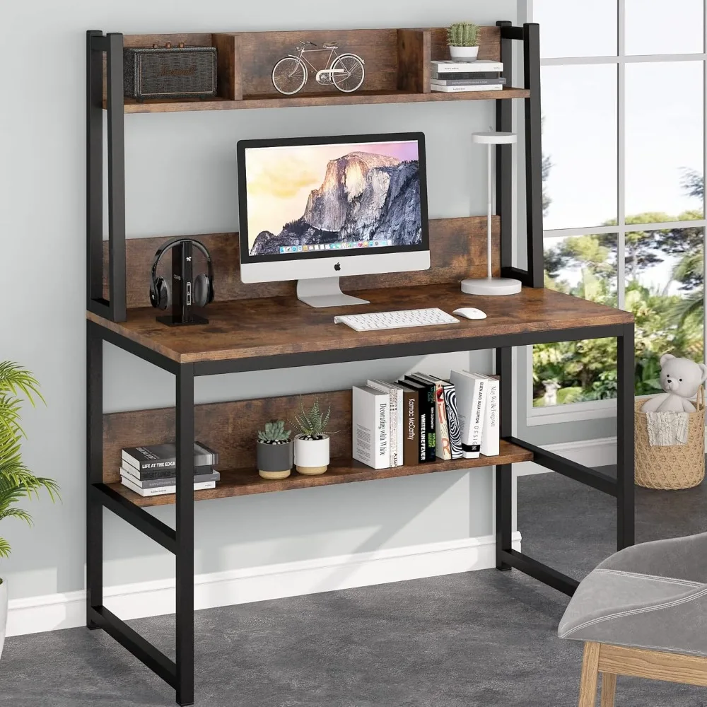 

Computer Desk with Hutch, Wooden Small Desk, Industrial Simple Office Desk with Storage Space for Home Office,Customized