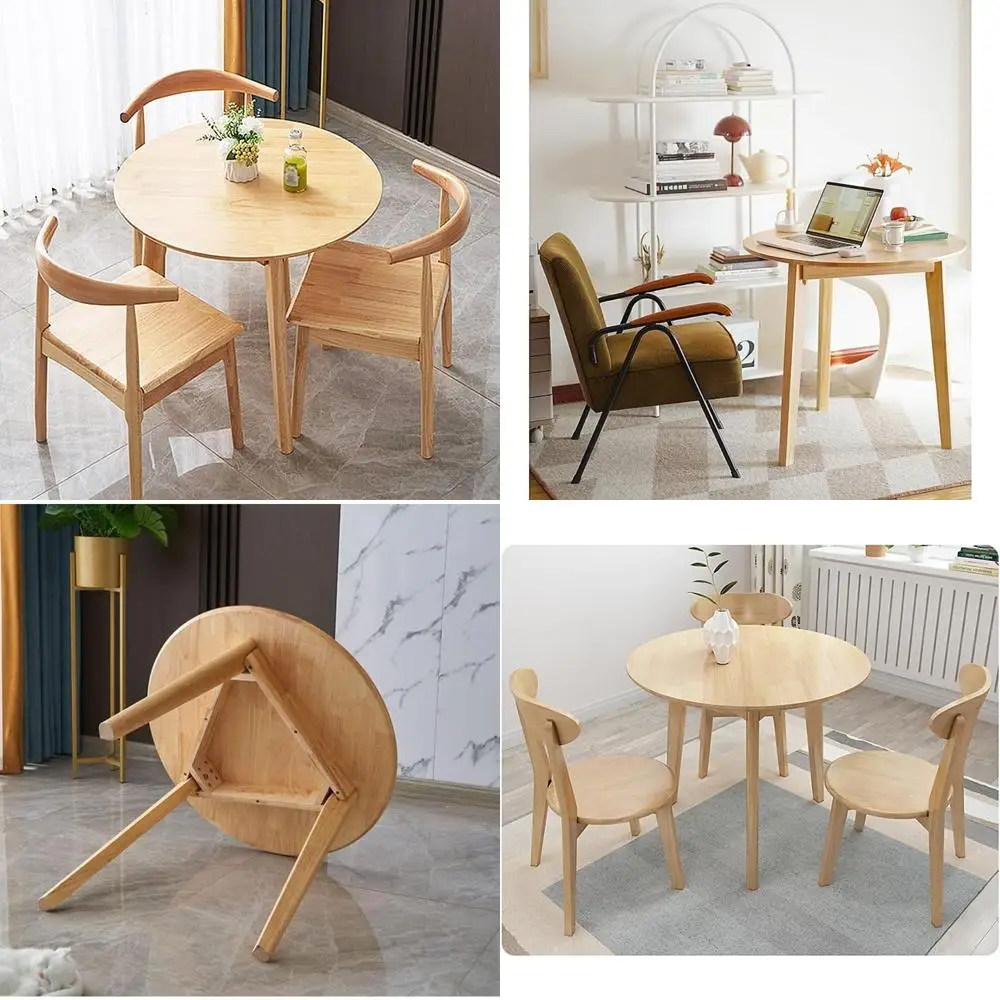 

Compact Round Solid Wood Dining Table for 2-4, Natural Furniture for Small Spaces, 31.5 Coffee Table, Easy Assembly