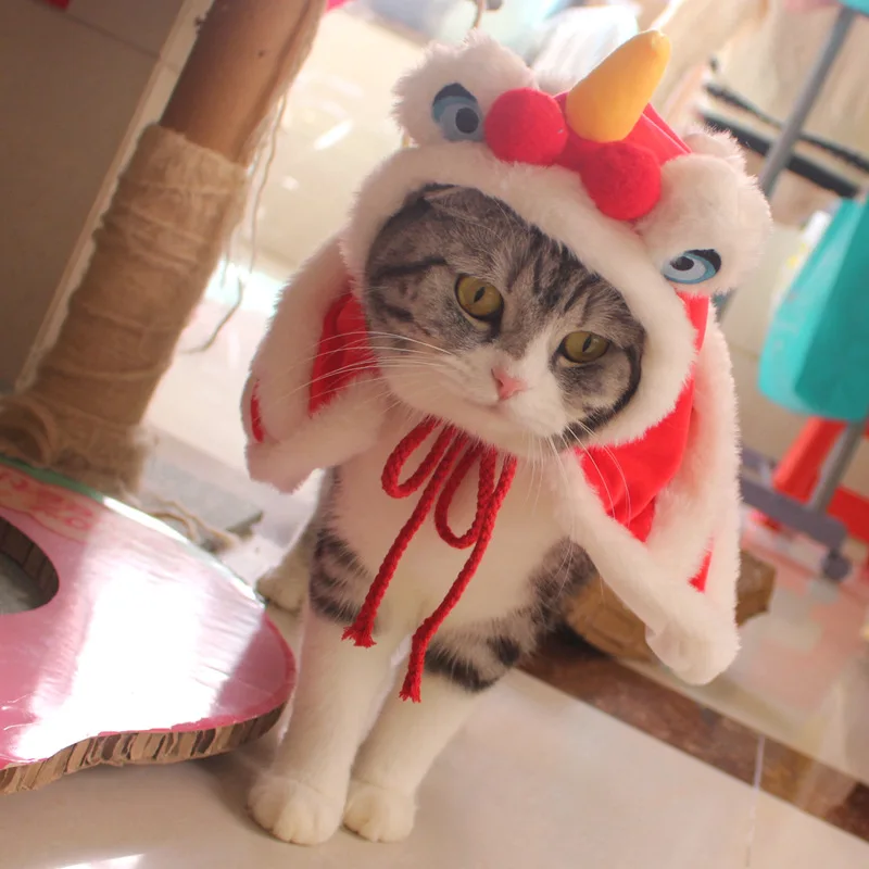 Latest Christmas Puppy Cat Wake up Lion Costume Pet Christmas Jumpsuit Hat Cloak Lion Dance Costume Winter Stay Warm Xmas Gifts