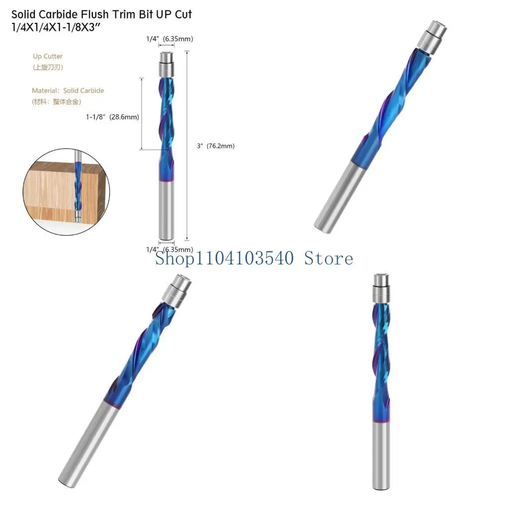 02DC Solid Carbides Spirals Flush Trim Routers Bit Routers Bit with 1/4in Shanks for Trimming of Door and Cabinets in Woodwor