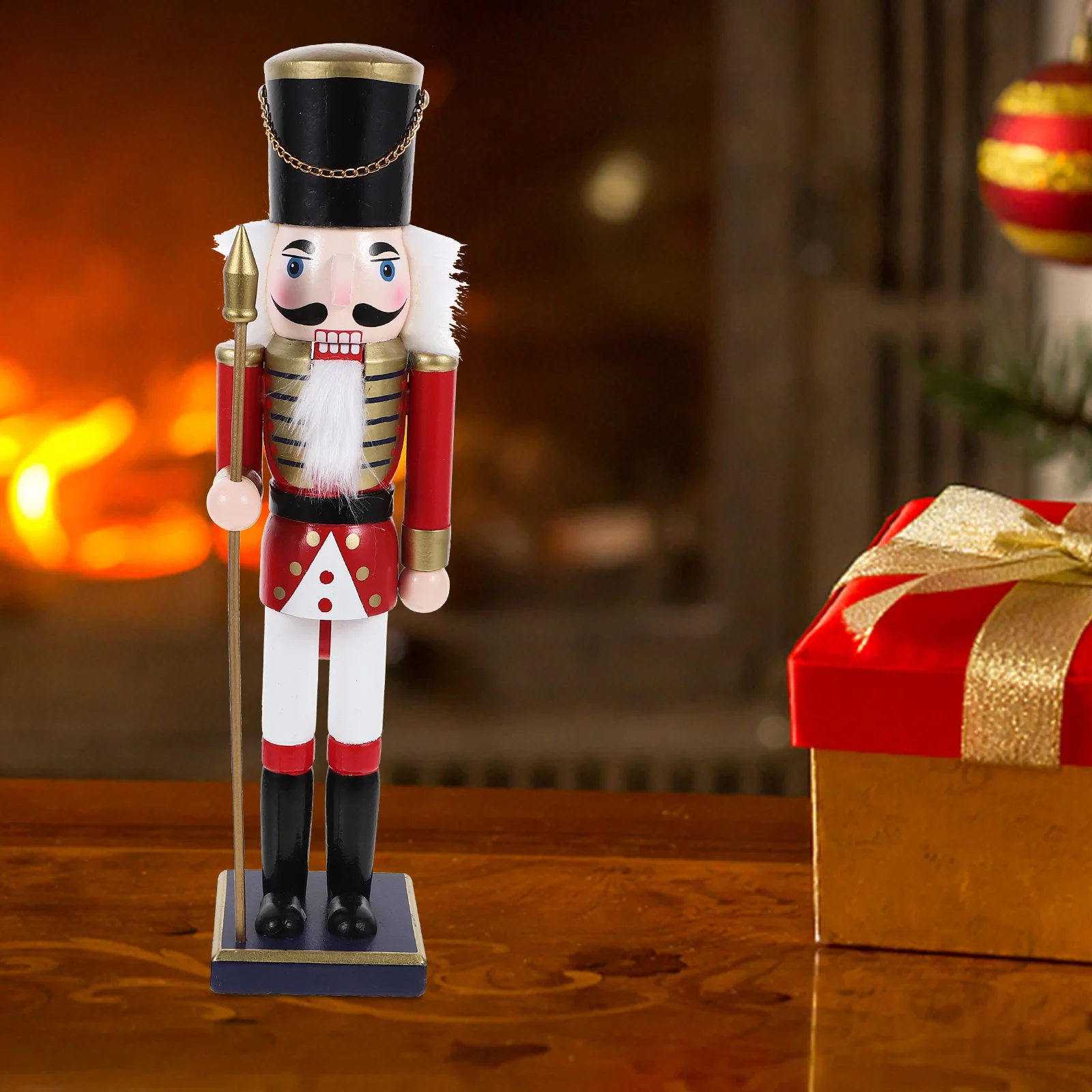 

Wooden Nutcracker Ornament Safe Strong Material Xmas Party Table Desktop Decoration Festival Charm Xmas Table Ornament
