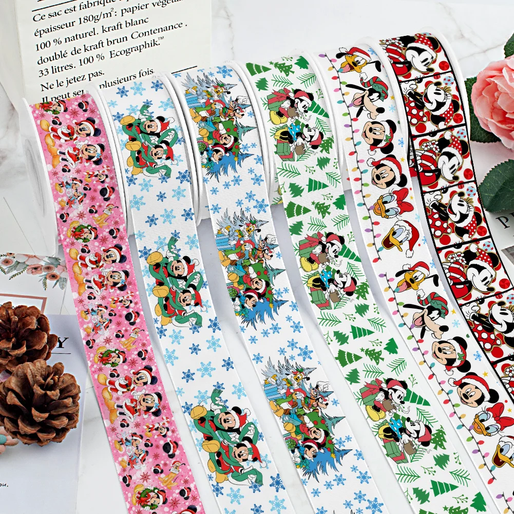 5 ياردة عيد الميلاد ميكي نمط Grosgrain أشرطة شريط من الساتان لتغليف الشعر القوس DIY بها بنفسك الديكور هدية التعبئة
