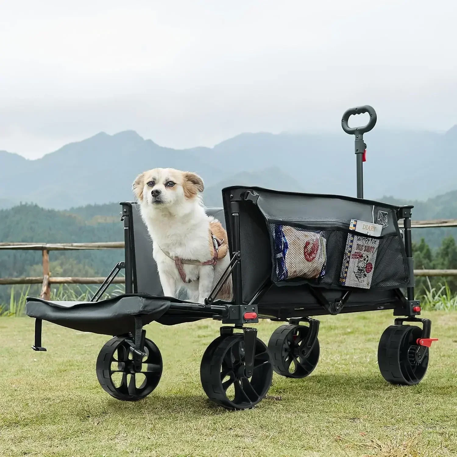 

47" Extra Long Collapsible Folding Wagon with Tailgate, 300lbs Heavy Duty Beach Wagon USA