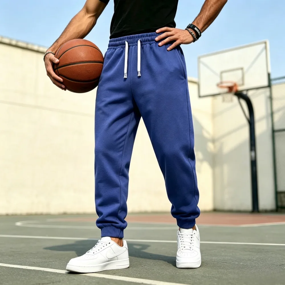 All Purpose Men Standard Cut Jogger Sweatpants Flexible Waist Side Pockets Premium Soft Knit Fabric For Home Rest Light Jogging