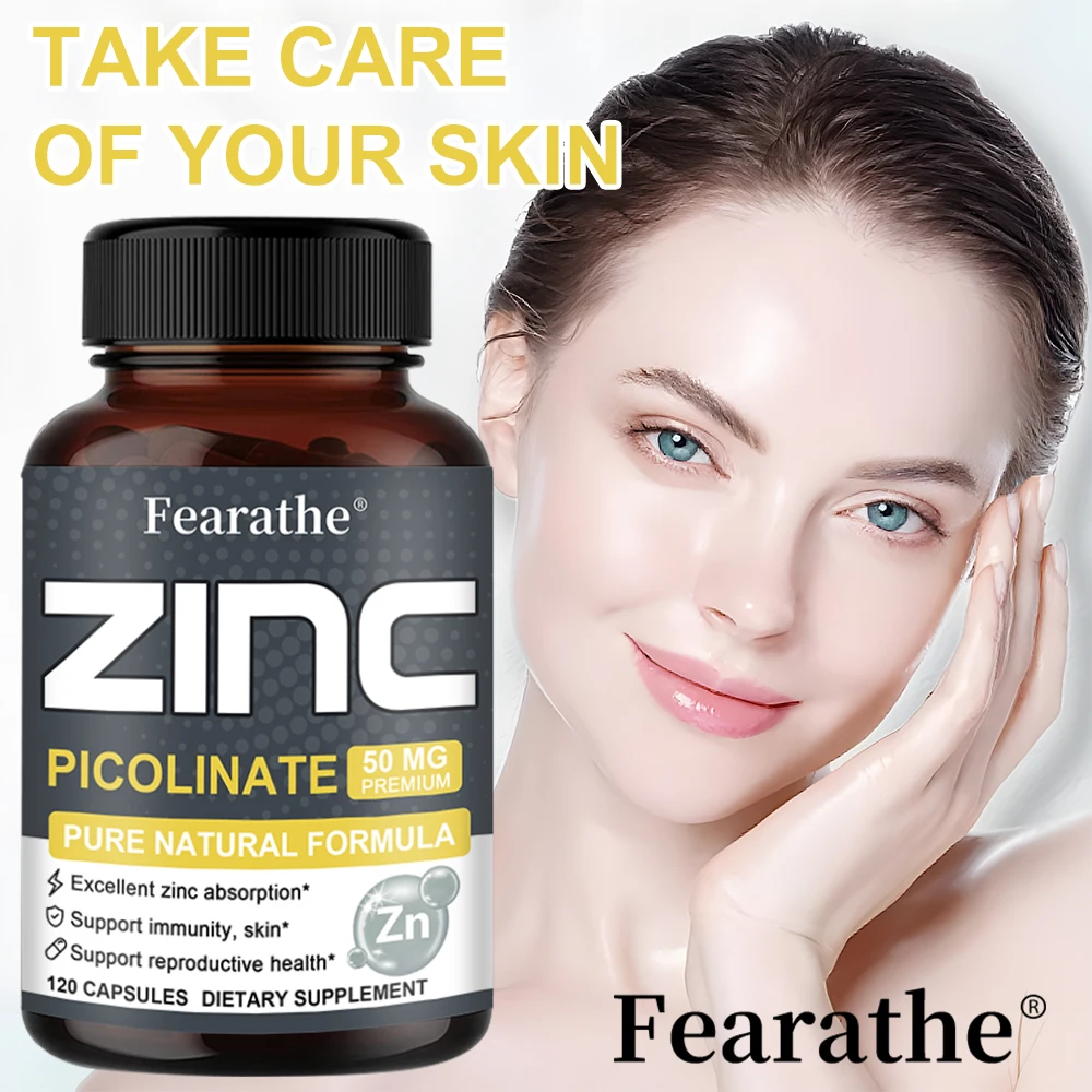 

Fearathe Zinc Picolinate Capsules - Helps Skin, Nails, Hair, Energy, Immunity, Promotes Overall Health, Anti-Aging Superfood