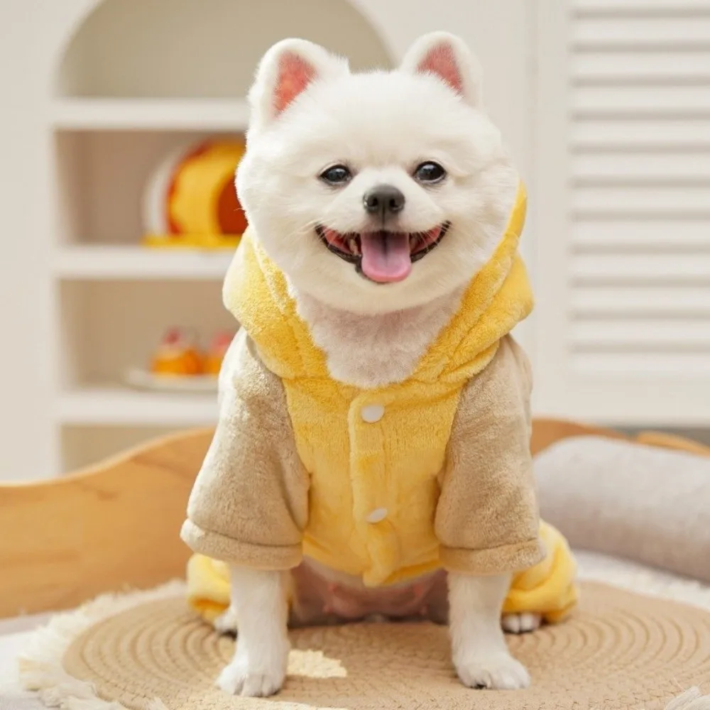 

Cute Windproof Dog Fleece Hoodies Cartoon Warm Dog Four-Legged Clothes Bee Design Comfortable Dog Pajamas For Autumn Winter