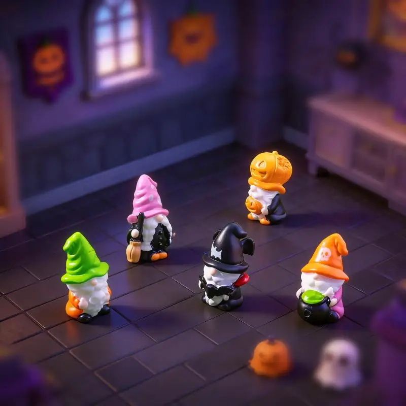 【D】5PCS Mini Cute Halloween Gnome Resin Figurine Craft Desktop Ornament for Themed Party Home Indoor Decor