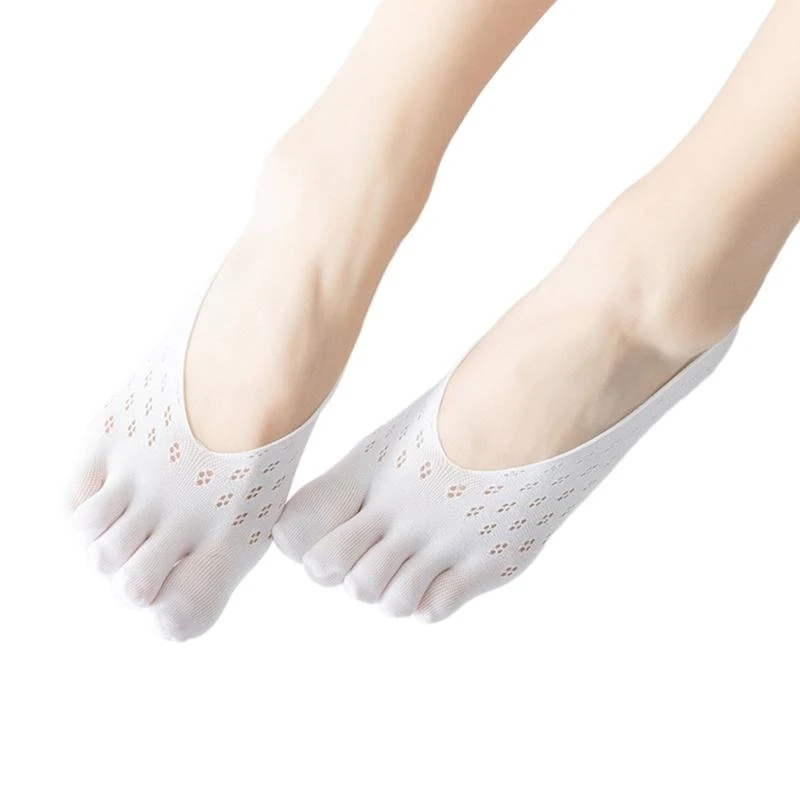 

Women Thin Lace Five Toe Socks Low Cut Invisible Liner Mesh Anti Skid Hosiery 15UB