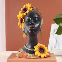 Novelty African Woman Head Statue Ornament Fashion Female Art Sculpture Lady Figurine Resin for Desktop Bar Home Office Birthday