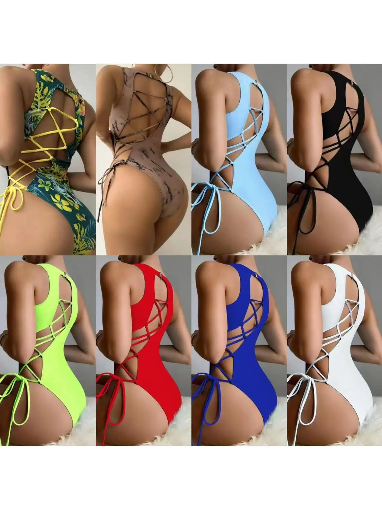 

Bal Laceup Onepiece Swimsuit Hollow out Design Inteated Bikini Polyester Material Swimmingwear Sports Fitn