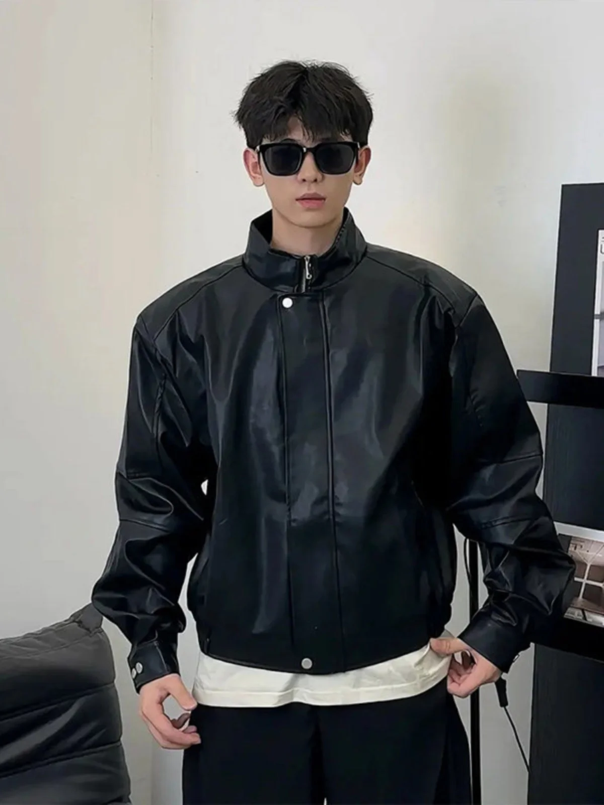 

Кожаный джет с воротником-стойкой Bla, мужской американский мотоциклетный костюм с подкладкой и воротником-стойкой, кожаный джет для пилота, молодежный повседневный модный джерт...