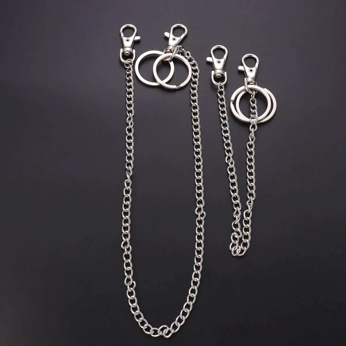 2 Stück Schichten Metall Jeans Kette Langer Punk Hip-Hop Trendiger Gürtel für Silber (25 cm, 40 cm Stil, 1 für jeden)