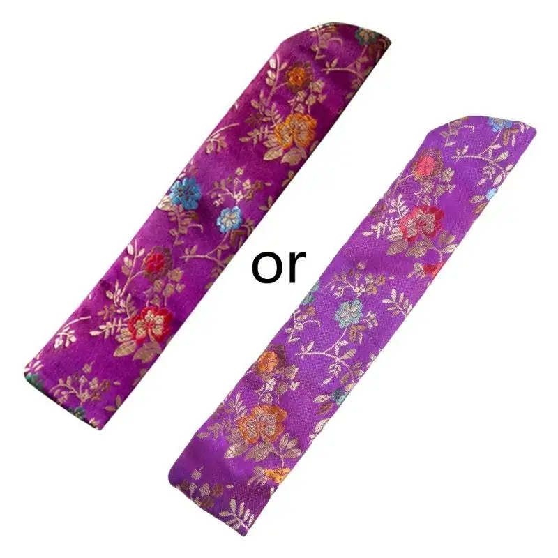 E8BD Chinese Hand Fan Cover Bag Vintage Embroidery Floral Handheld Folding Fan Sleeve Protector Dustproof Holder